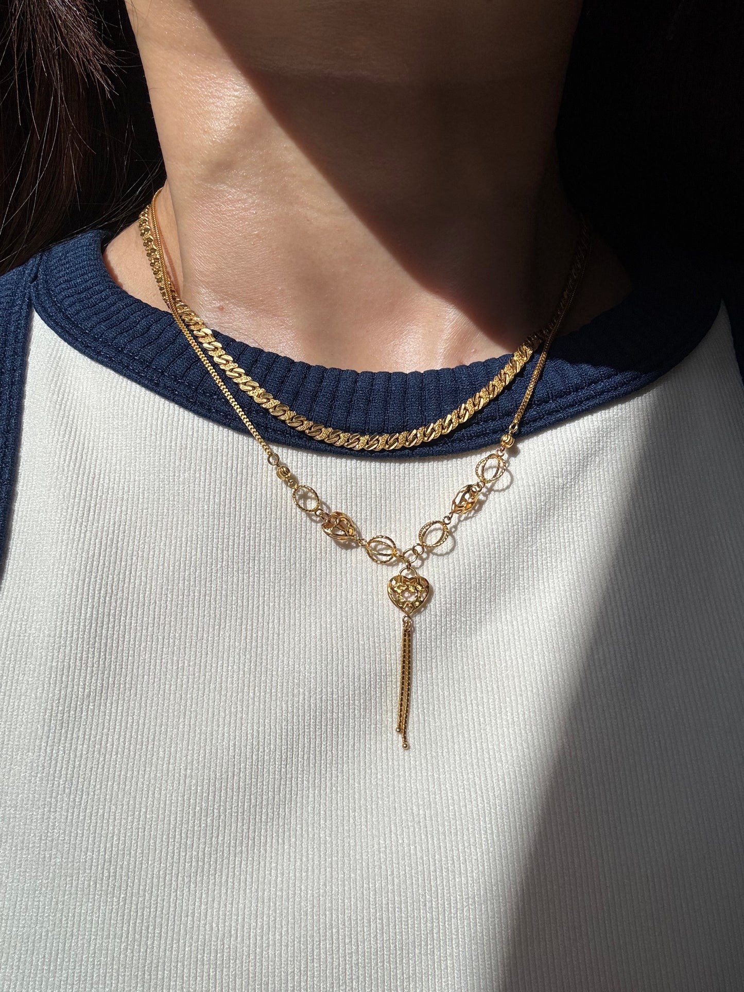 17k Vintage Orbs Heart Necklace