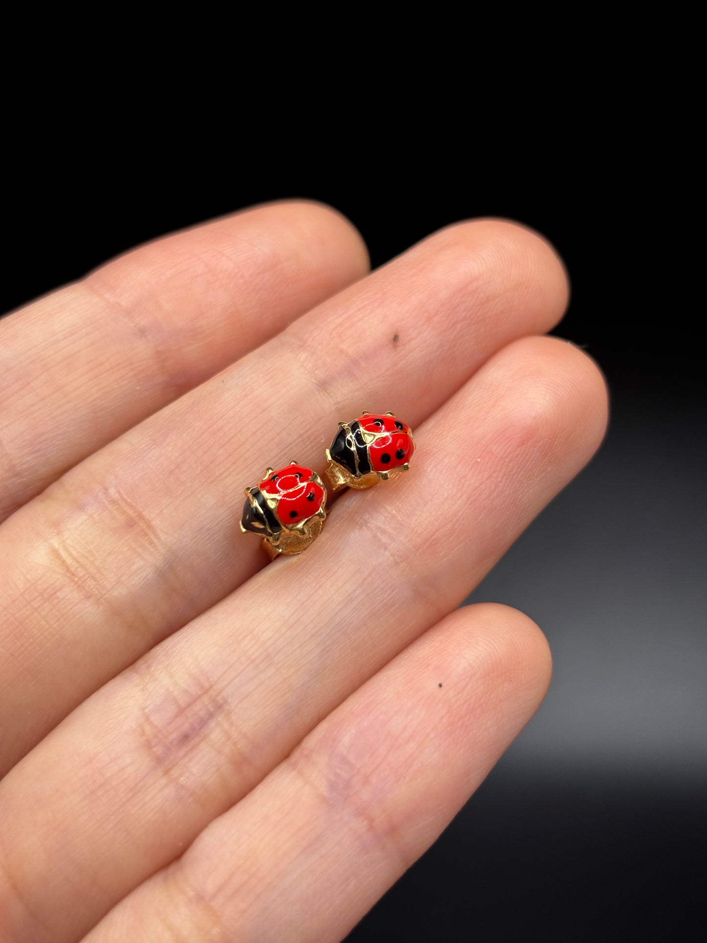 9k Enamel Ladybug Earrings