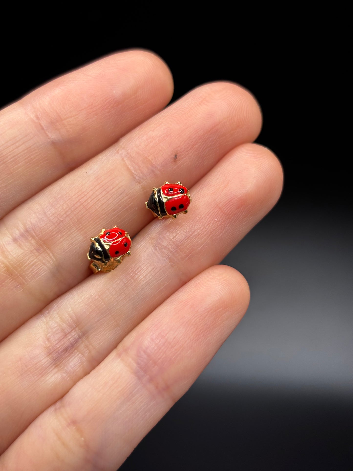 9k Enamel Ladybug Earrings