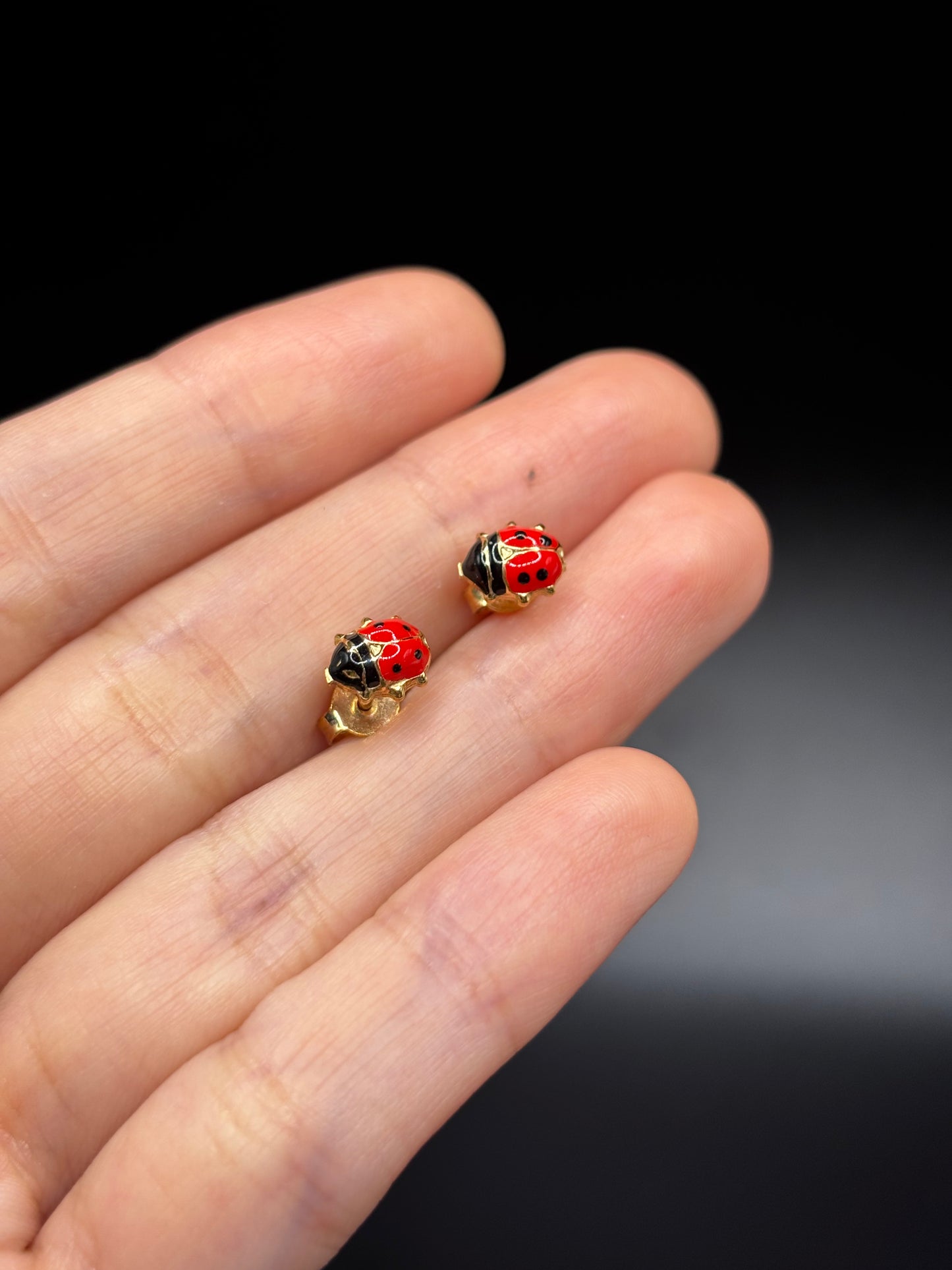 9k Enamel Ladybug Earrings